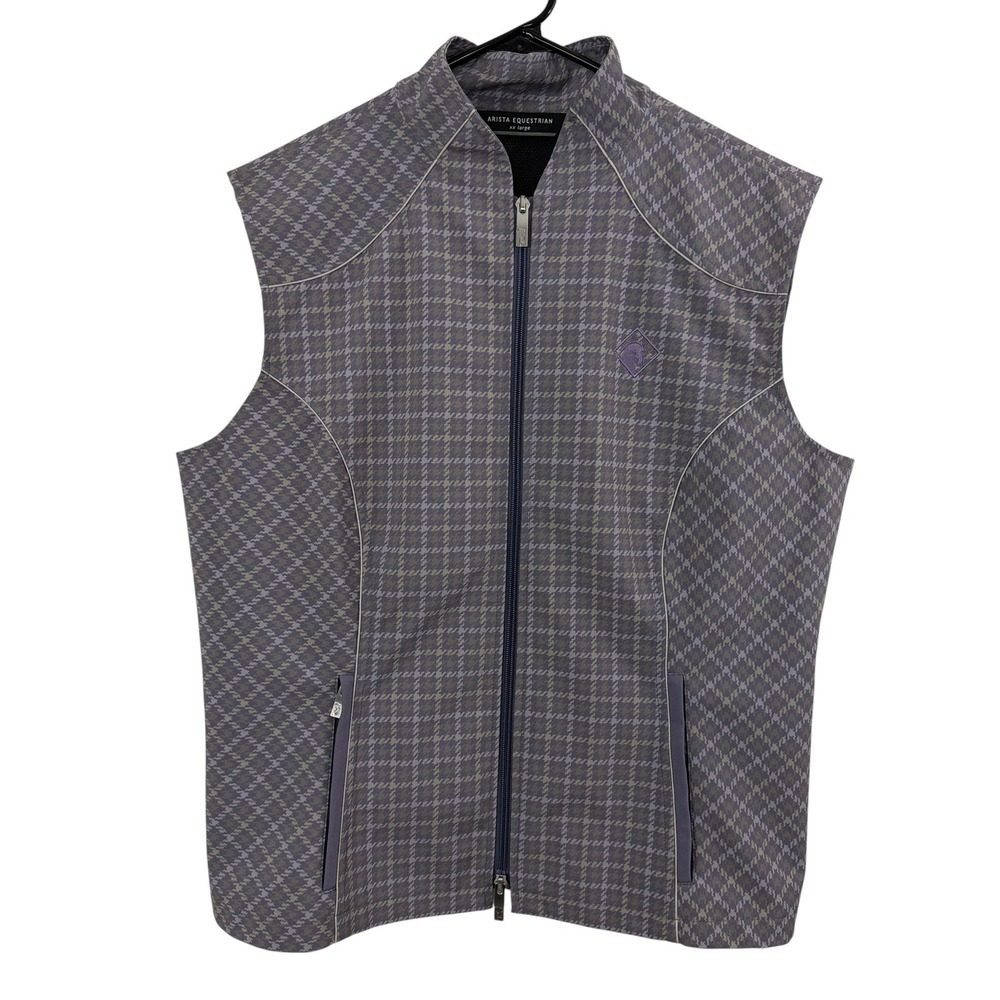 Arista Equestrian Vest Womens 2XL Purple Houndstooth Full Zip Horse Logo Bit